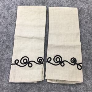 Koko Company Linen Guest‎ Towels Set of 2 Black Embroidered 16x30 Hand Wash